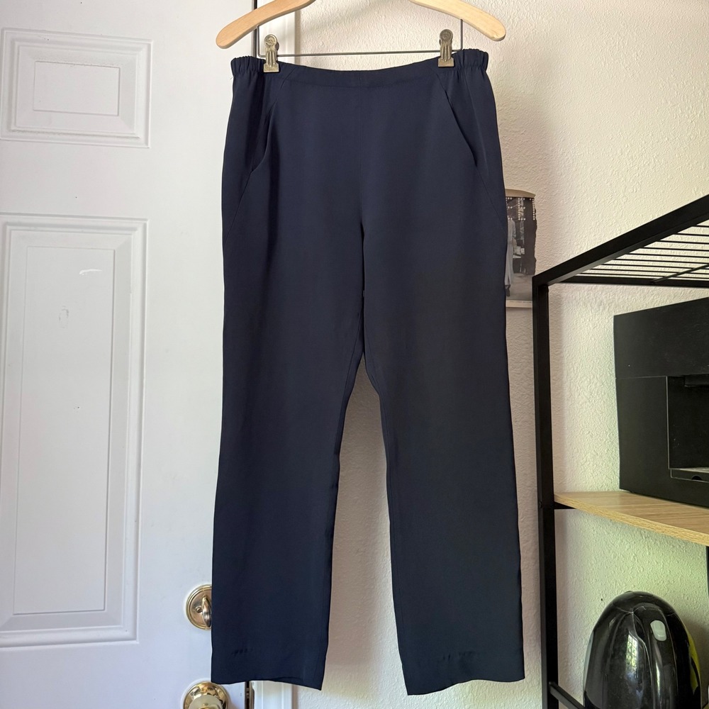ZERO + MARIA CORNEJO navy blue silk straight leg pull on cropped pants